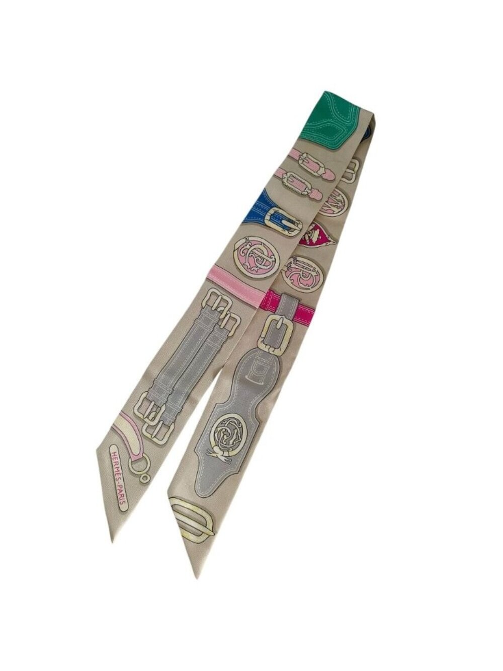 Hermes Harnais Des Presidents Silk Twilly Scarf Beige Multicolor